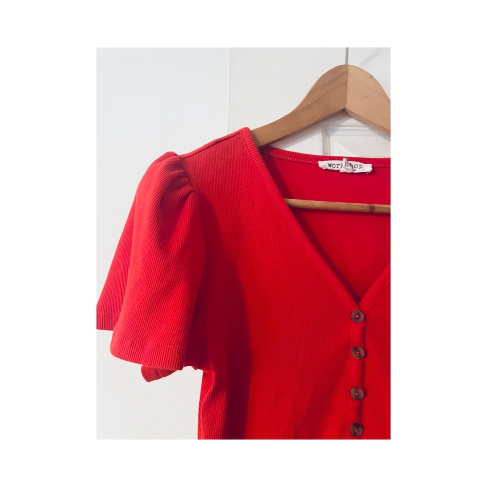 Workshop Republic Clothing Red Puff Sleeve Blouse